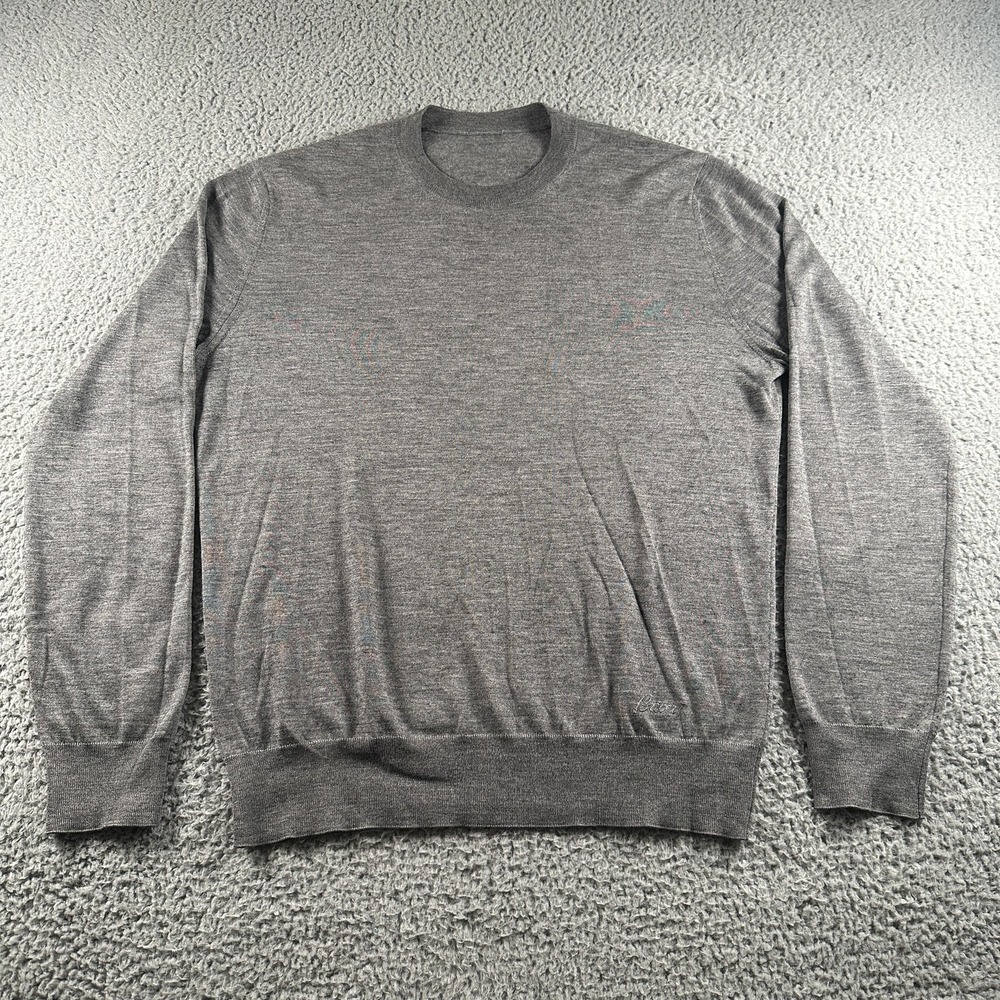 Brioni Sweater Mens L Gray Lightweight Crewneck Logo Knit Pullover Long Sleeve